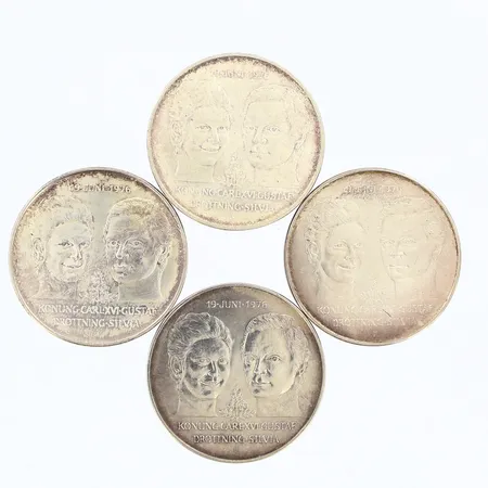 Jubileumsmynt Kungliga bröllopet 1976, 4st 50 kronor, Ø35mm, silver 925/1000 Vikt: 107,8 g