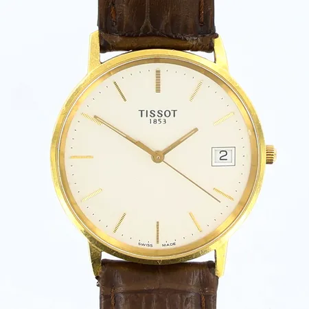 Herrur Tissot 18K quartz 33mm, datum, behov av batteribyte, läderarmband, gravyr För nit och redlighet i rikets tjänst, läderarmband slitage Vikt: 0 g