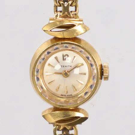 Damur Zenith 18K manuell Ø 16,4mm, guldarmband x-länk ca 18cm, bredd 5,8mm, 18K, bruttovikt: 19,6g