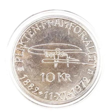 Mynt Gustaf VI Adolf Sveriges Konung 10kr Ø32mm,1882-1972, plastetui, silver 830/1000 Vikt: 18 g Vikt: 18 g