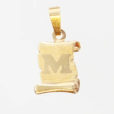 Hänge bokstav "M" 18x9mm, skevheter, 14K Vikt: 0,3 g