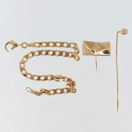 Diverse smycken Defekta, armband, udda manschettknapp, slipsnål, skeva, trasiga, 14K Vikt: 8 g