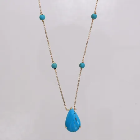 Collier med imiterade turkoser längd:48,5cm bredd 0,7-18,6mm, 18K Vikt: 4,4 g