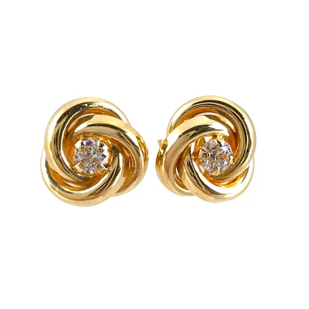 Örhängen Knutar i 18K guld med Cubic Zirconia, Guldfynd (GHA), örhängenas diameter 8 mm, originalploppar, fint skick, stenar utan anmärkning Vikt: 1,1 g
