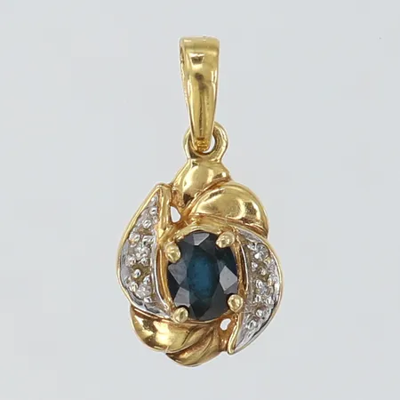 Hänge med Safir samt 8/8-slipade diamanter 4 x ca 0,005ct 18x9mm ink ögla tvåfärgat 18K. Vikt: 1,6 g