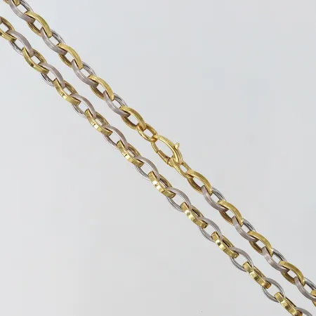 Kedja oval ärtlänk längd 44cm bredd 5mm ihålig tvåfärgat 18K. Vikt: 15 g