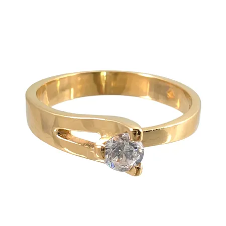 Ring i 18K guld med vit sten, stl:17½ mm, bredd 2-5 mm, sten med lite slitage Vikt: 3,7 g