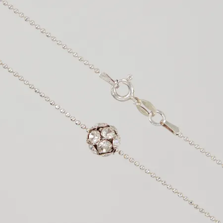 Kedja Kullänk samt hänge med vita stenar, 39cm, bredd 1,2mm, hänge Ø8mm, hänget går ej att trä av, smärre nagg, Guldfynd. 925/1000 silver, Vikt: 2,5 g
