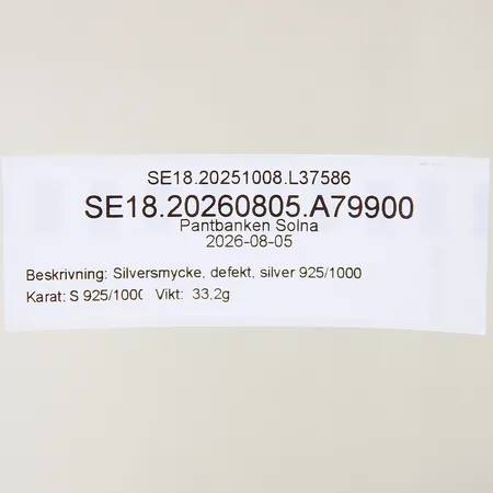 Silversmycke, defekt, silver 925/1000 Vikt: 33,2 g