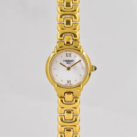 Damur Tissot Ø 22,5mm ref.nr. G327 quartz stål, pärlemo urtavla står still doubléarmband längd 16cm inklusive uret