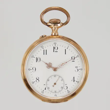 Fickur 18K Ø52mm manuell, serienr 741198, liten sekundvisare, gravyr/monogram, 18K bruttovikt 107,2g