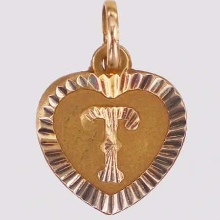 Hänge hjärta bokstaven T, 20mm, 22K Vikt: 0,9 g