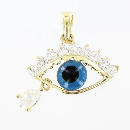 Hänge 20x19mm, öga i glas, vita stenar, 18K Vikt: 1,5 g