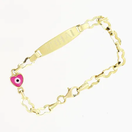 Barnarmband längd 13,5cm bredd 4-5mm, emalj, gravyr, skevheter, 18K Vikt: 3,4 g