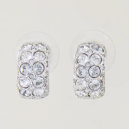 Ett par örhängen Swarovski med vita stenar 14x7,8mm, rodiumpläterad metall, certifikat, etui