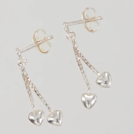 Örhängen med hjärta längd ca 22mm, stift, Guldfynd, 925/1000 silver, Vikt: 0,9 g