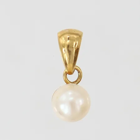 Hänge med odlad pärla längd inkl ögla ca 11mm, Ø5,4mm ostämplad 18K Vikt: 0,6 g