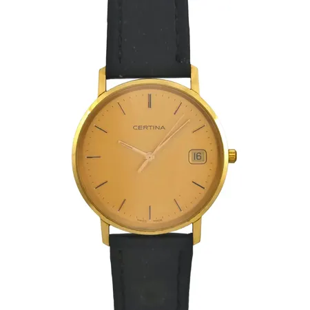 Herrur Certina Priska, 18K guld, Ø34 mm, quartz - behov av nytt batteri, referensnummer C158.9289.68.11, safirglas, universal skinnband, gravyr, box  Vikt: 0 g