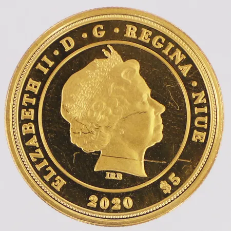 Mynt Elizabeth II D G Regina Nuie 2020 Ø18mm mumin 75 år 5 dollar, plastetui, 24K Vikt: 3,1 g