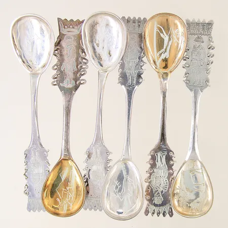 Sameskedar sex stycken längd 11cm silver 830/1000 Vikt: 70,6 g