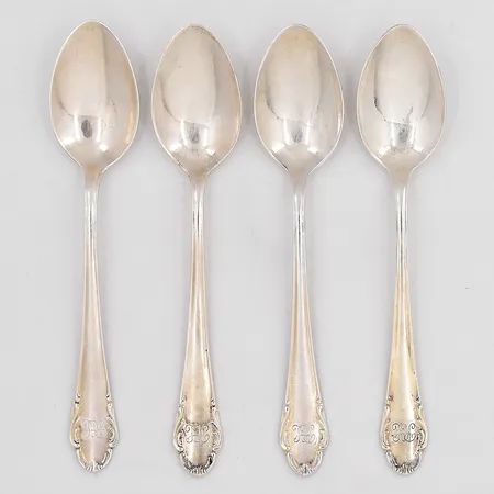 4 Kaffeskedar modell Haga längd 12,3cm graverade silver 830/1000 Vikt: 61,9 g