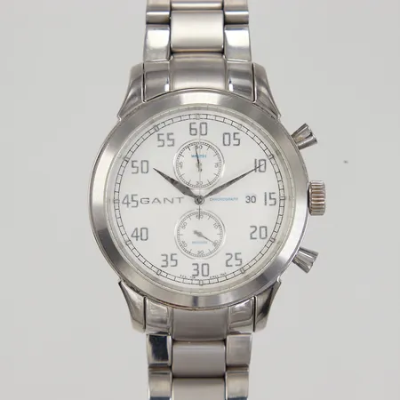 Herrur Gant kronograf, quartz, Ø 44mm, datum, boettnr: 1013, länk med viklås, total längs ca 17,5cm, repigt glas