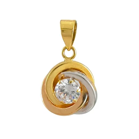 Hänge i 18K guld, trefärgad modell, vit sten, Guldfynd (GHA), längd inkl. ögla 15 mm, bredd 9 mm, fint skick, sten utan anmärkning Vikt: 0,5 g