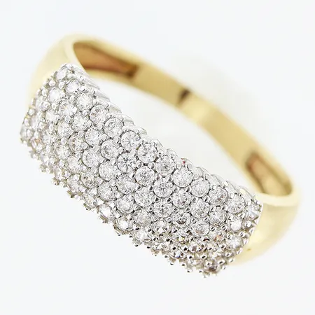 Ring stl:17 bredd 2-6mm, vita stenar, lagad skena, 14K Vikt: 2,8 g