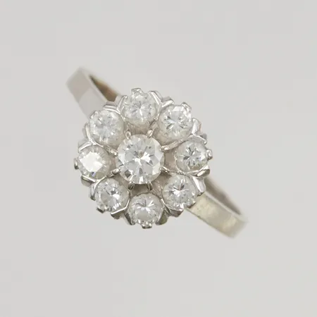 Ring stl18 bredd:2-11,9mm skadad skena med 9 diamanter 1,00ctv 18K 4,3g.