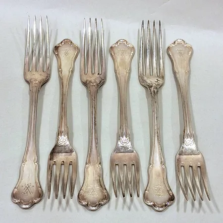 7st matgafflar längd ca 21cm monogram silver 830/1000 Vikt: 414,9 g