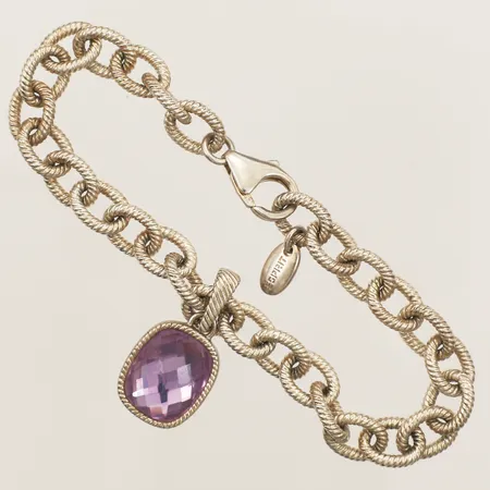 Armband Ankar Esprit längd 21cm bredd 8,2mm integrerat hänge med lila sten 29x14mm silver 925/1000 Vikt: 27 g