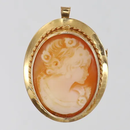 Hänge/brosch camé längd inkl ögla 35mm bredd ca 24mm 18K Vikt: 5,2 g
