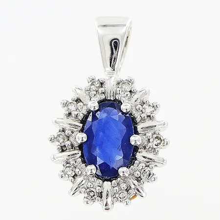 Hänge 16x10mm diamanter 10 x ca 0,005ct 8/8-slipade, safir ca 3x5mm, vitguld 18K Vikt: 1,6 g