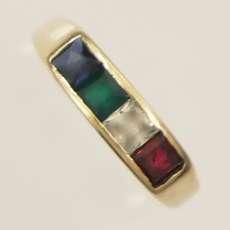 Ring med färgade stenar stl:17 bredd 1,9mm 14K Vikt: 2,5 g