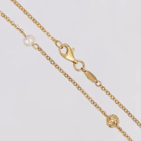 Collier med odlade sötvattenpärlor längd 42-45cm bredd 1mm-4,7mm, skev guldkula GHA 18K Vikt: 5,5 g