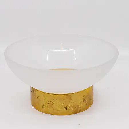 Glasskål Skultuna 1607 Ø15,5cm höjd ca 10cm frostat glas fot i mässing höjd 3cm