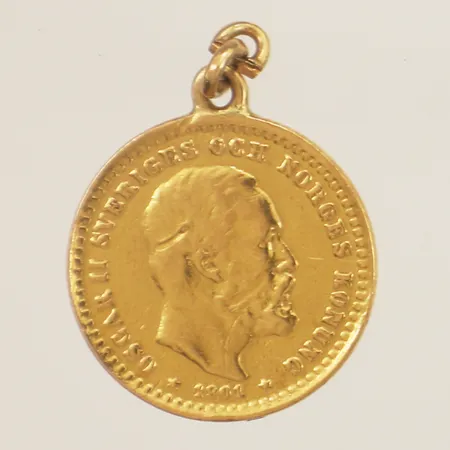 Mynt 5kr Oscar II Sveriges och Norges konung 1901 Ø15mm 21,6K Vikt: 2,4 g