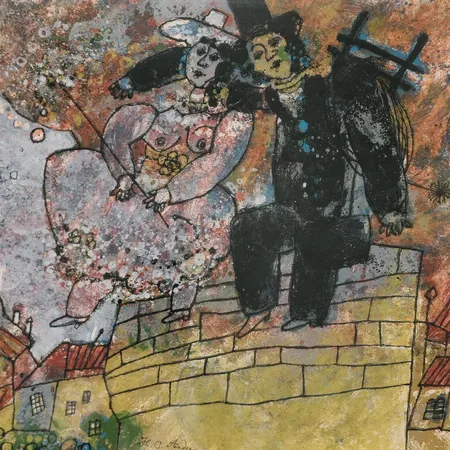 Tavla färglitografi La Bergere et le Ramoneur Theo Tobiasse nr 128/350 bildmått ca 49x65cm. Skickas med postpaket.