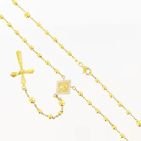 Collier med krucifix längd 45cm, bredd 3-4mm, vita stenar, del som hänger ner 94mm, 21K Vikt: 12,4 g