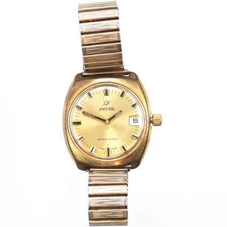 Herrur Enicar Ocean Pearl Star jewels, doublé, manuell, 35,5mm, boettnr: 160-54-07, datum, flexband ej original, kraftigt slitage på doublén, inga tillbehör.