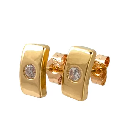 Örhängen i 18K guld med vita stenar, längd 9 mm, bredd 4,5 mm, fint skick, stenar utan anmärkning Vikt: 0,9 g