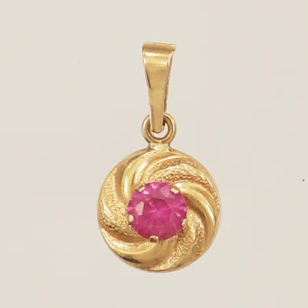 Hänge med rosa sten längd 15,3 bredd 8,6mm 14K Vikt: 0,3 g