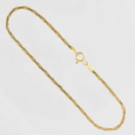 Armband flätad längd 19cm bredd 2,3mm tvåfärgad 14K Vikt: 2,1 g