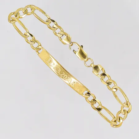 Armband med platta 22cm, bredd 7,2mm, gravyr, låset defekt, förgyllt silver 925/1000 Vikt: 16,2 g