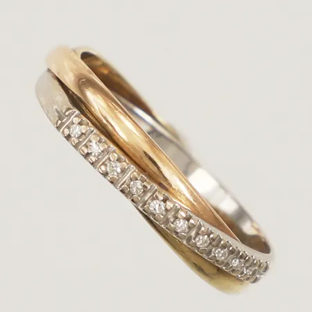 Ring med diamanter 10x ca 0,005ct, stl 18, bredd 3,5-4mm, trefärgad, Guldfynd, 18K  Vikt: 3,1 g
