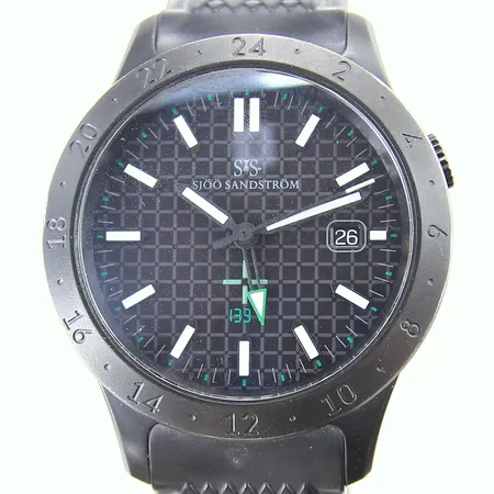 Herrur Sjöö Sandström Royal Steel World Timer, stål, automatisk, ref-nr: SS-1841-WT-DLC, serie-nr: 32, datum, Ø42mm, gummiband med lätt slitage, boett med mindre stötskada, certifikat från 2020, etui, box 