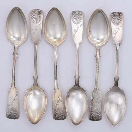 6 Kaffeskedar modell Snäck 12,2cm, Kultakeskus år 1933, gravyr framsida putsmärken, 813/1000 silver Vikt: 56,1 g