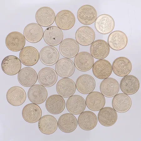 35 Mynt 25 öre år 1953-61, 400/1000 silver Vikt: 81,1 g