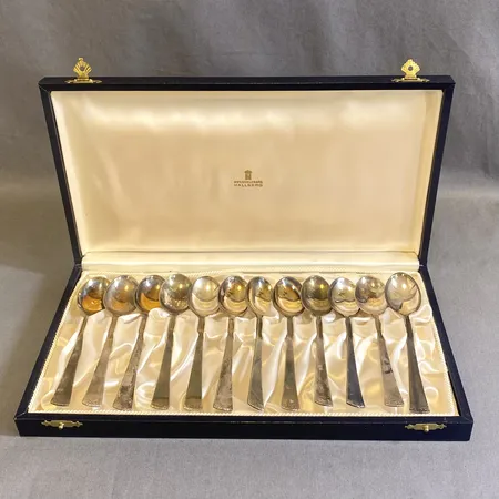 Tolv Kaffeskedar, längd 12,5cm, etui, Silver 830/1000.  Vikt: 203,1 g