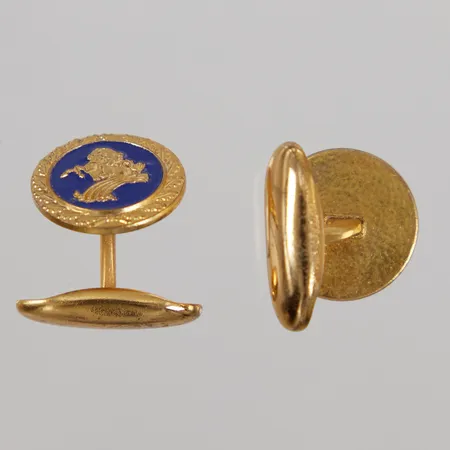 Manschettknappar, Ø16,8mm, ett par, blå emalj, gulmetall, sporrong, 